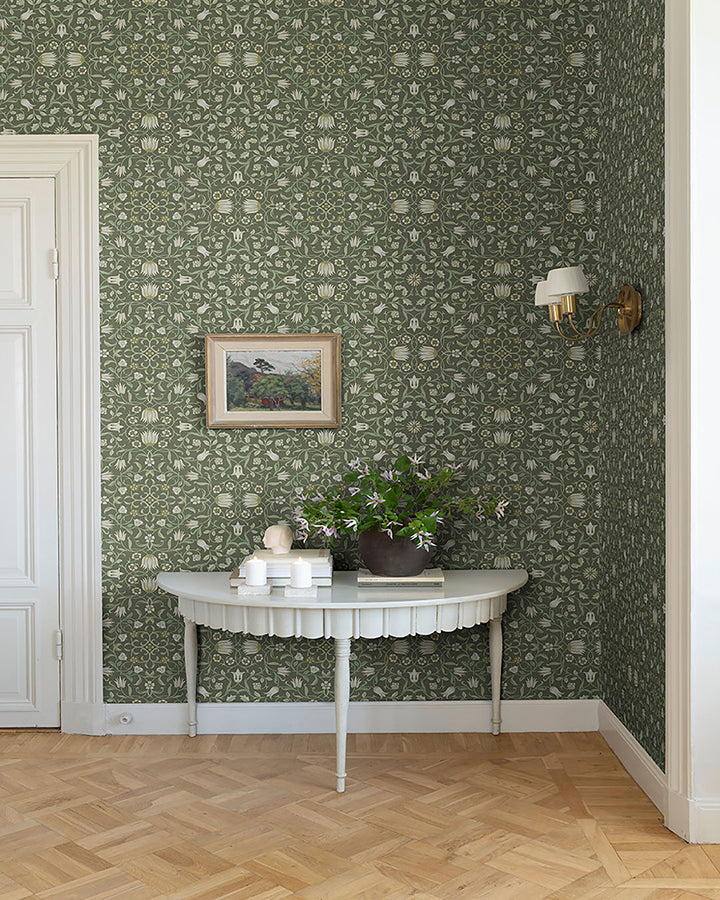 No 1 Holland Park Green Floral Wallpaper - Floral Wallpaper