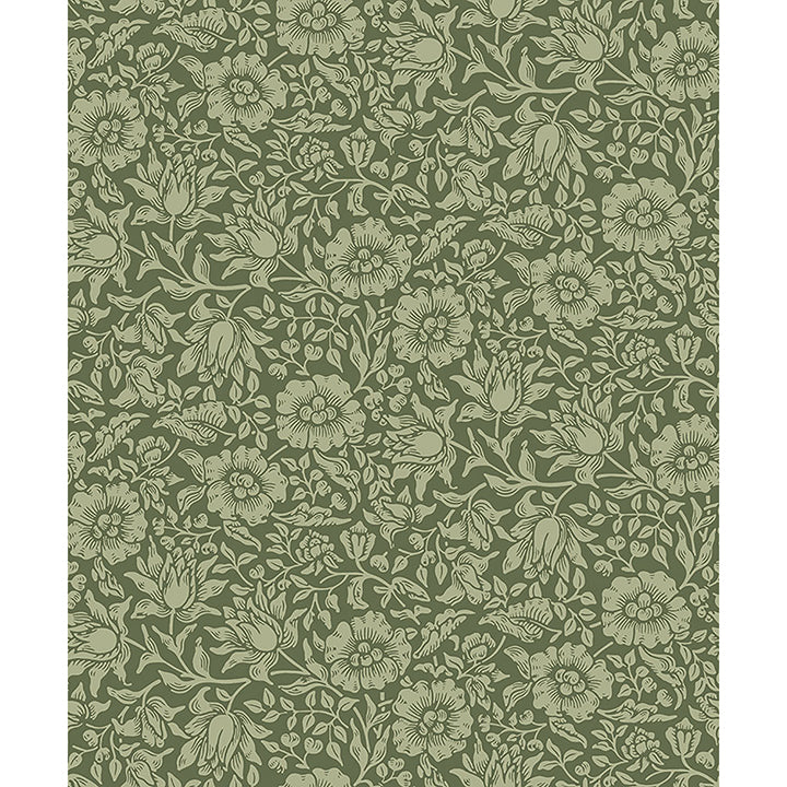 Mallow Dark Green Floral Vine Wallpaper - Floral Wallpaper