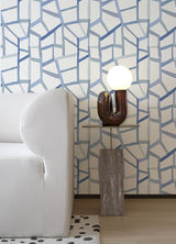 Tate Blue Geometric Linen Wallpaper - Geometric Wallpaper
