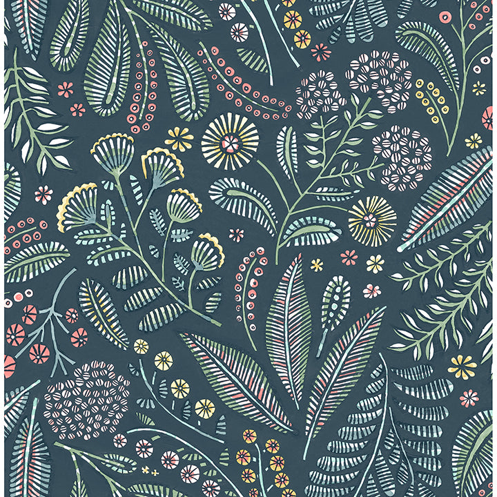 Briar Teal Floral Wallpaper - Floral Wallpaper