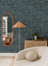 Briar Teal Floral Wallpaper - Floral Wallpaper
