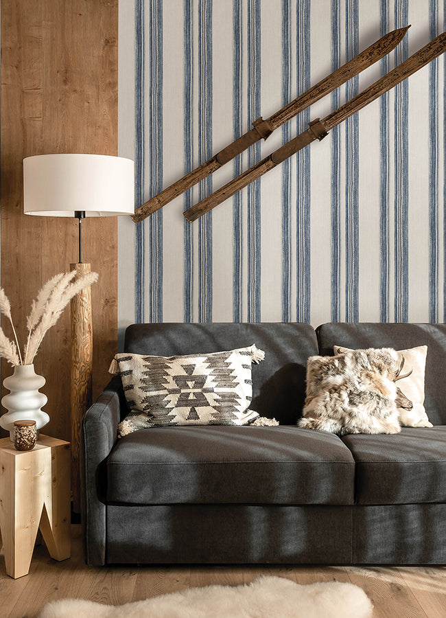 Loom Spun Indigo Wallpaper - Stripes Wallpaper
