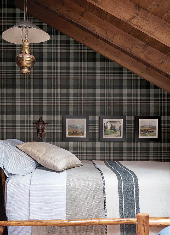 Dutton Plaid Charcoal Wallpaper - Plaid Wallpaper