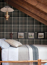 Dutton Plaid Charcoal Wallpaper - Plaid Wallpaper