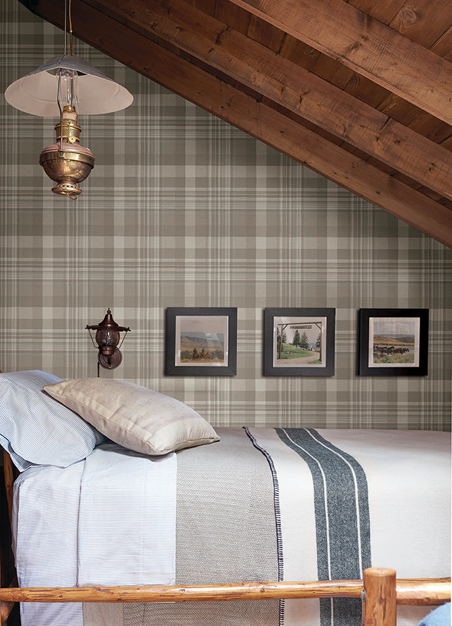 Dutton Plaid Light Brown Wallpaper - Plaid Wallpaper