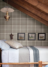 Dutton Plaid Light Brown Wallpaper - Plaid Wallpaper