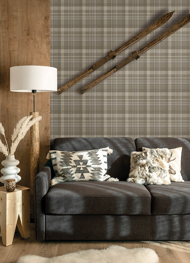 Dutton Plaid Light Brown Wallpaper - Plaid Wallpaper
