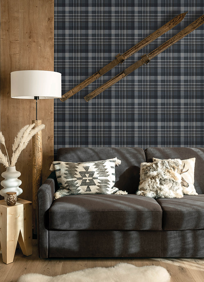 Dutton Plaid Indigo Wallpaper - Plaid Wallpaper