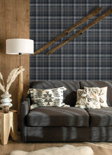 Dutton Plaid Indigo Wallpaper - Plaid Wallpaper