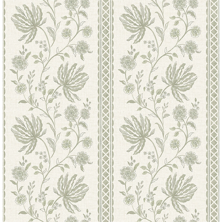 Edgemoor Sage Jacobean Stripe Wallpaper - Jacobean Wallpaper