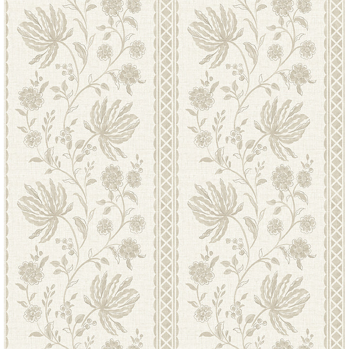 Edgemoor Taupe Jacobean Stripe Wallpaper - Stripes Wallpaper