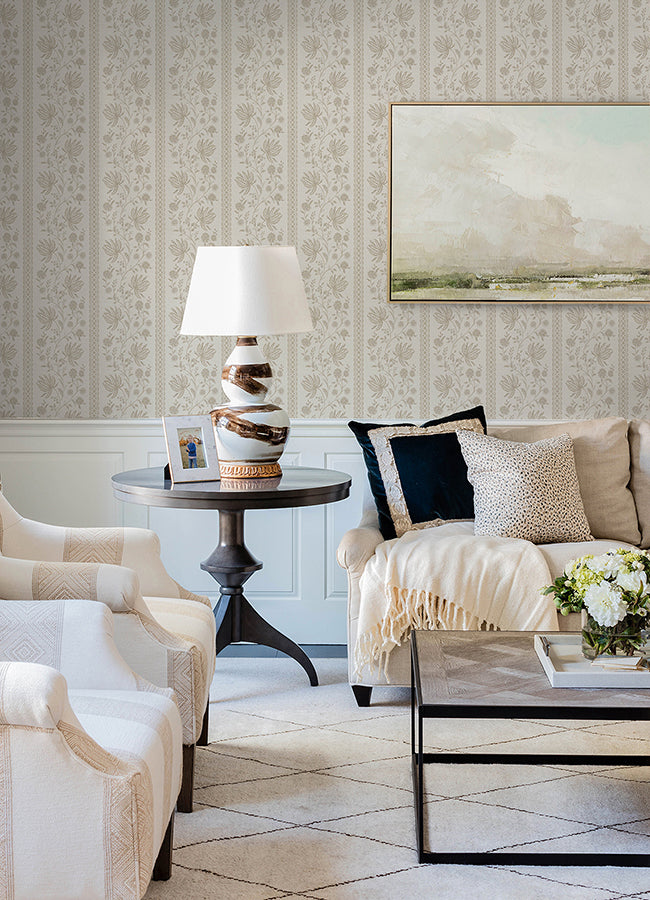 Edgemoor Taupe Jacobean Stripe Wallpaper - Stripes Wallpaper