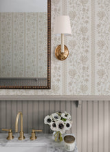 Edgemoor Taupe Jacobean Stripe Wallpaper - Stripes Wallpaper