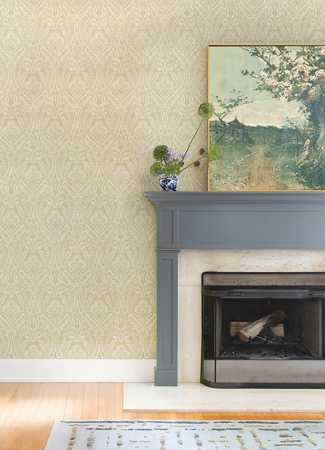 Berkshire Butter Damask Wallpaper - Damask Wallpaper