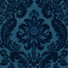 Shadow Blue Flocked Damask Wallpaper - Scroll Wallpaper