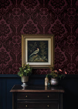 Shadow Merlot Flocked Damask Wallpaper - Damask Wallpaper