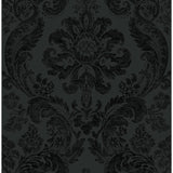 Shadow Black Flocked Damask Wallpaper - Scroll Wallpaper