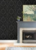 Shadow Black Flocked Damask Wallpaper - Scroll Wallpaper