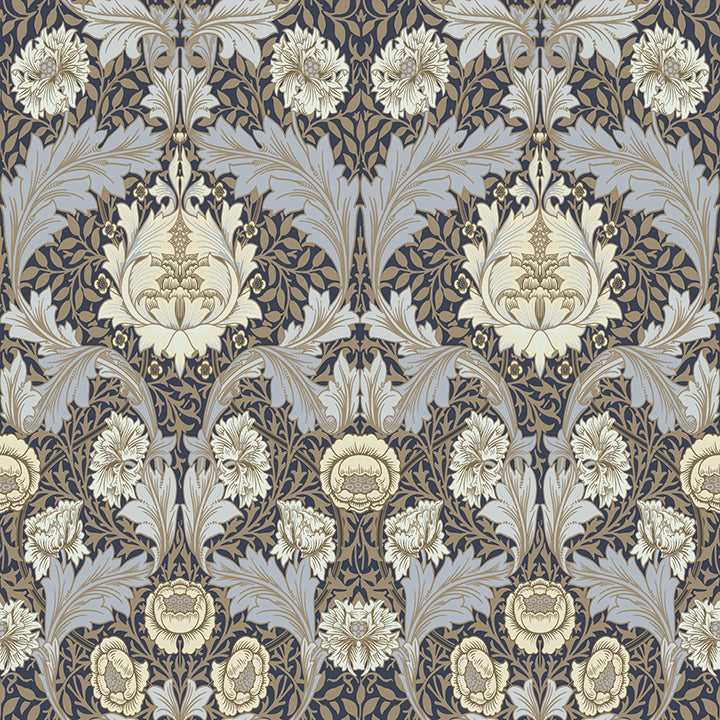 Myrtle Blue Floral Ogee Wallpaper - Damask Wallpaper