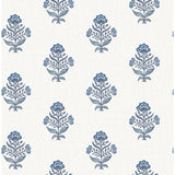 Hollyhock Blue Floral Crest Wallpaper - Floral Wallpaper