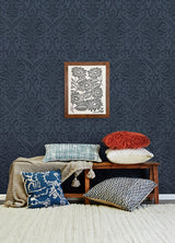 Adavu Blue Damask Wallpaper - Scroll Wallpaper