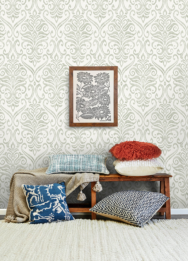 Adavu Sage Damask Wallpaper - Scroll Wallpaper