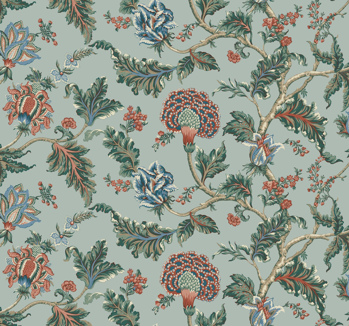 Monroe Wallpaper- Teal - Jacobean Wallpaper