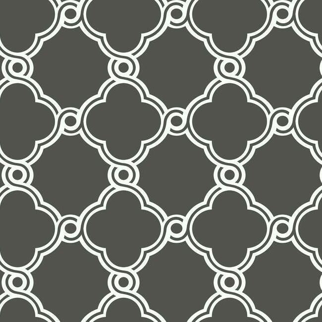 Open Trellis Wallpaper- Charcoal/White - Scroll Wallpaper