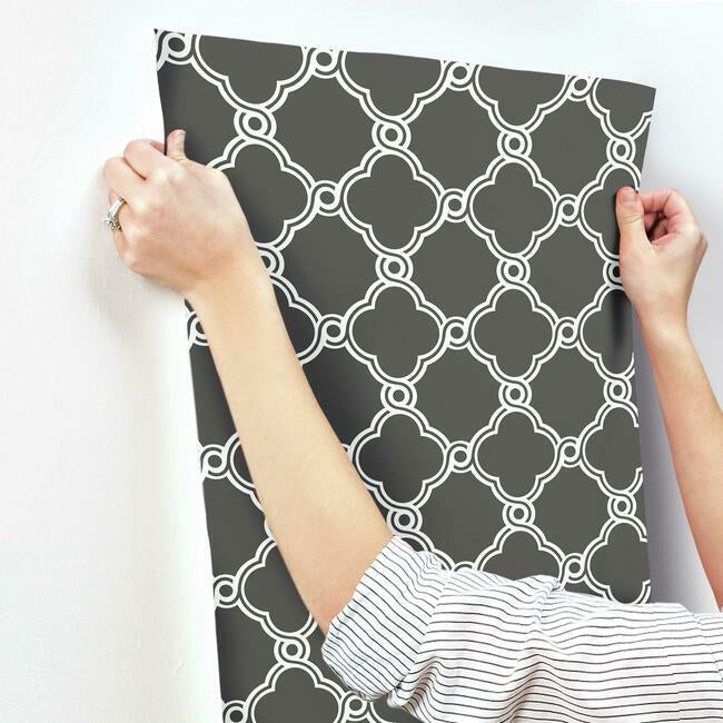 Open Trellis Wallpaper- Charcoal/White - Scroll Wallpaper