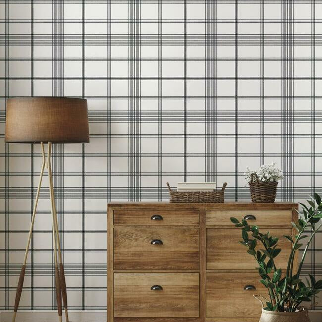 Charter Plaid Wallpaper- Black - Plaid Wallpaper