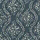 Coverlet Floral Premium Peel + Stick Wallpaper- Taupe On Navy - Floral Wallpaper