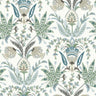 Seaside Jacobean Wallpaper- White/Green/Blue - Jacobean Wallpaper