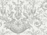 Avian Fountain Toile Wallpaper- Grey - Toile Wallpaper
