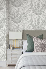 Avian Fountain Toile Wallpaper- Grey - Toile Wallpaper