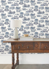 Modern Vista Toile Wallpaper- Navy - Toile Wallpaper