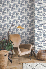 Modern Vista Toile Wallpaper- Navy - Toile Wallpaper