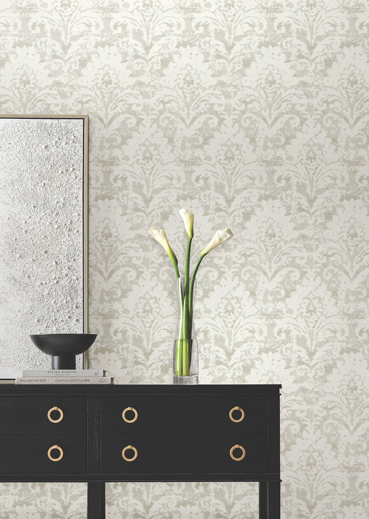 Velvet Crush Damask Wallpaper- Cream & Pearl - Damask Wallpaper