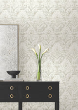 Velvet Crush Damask Wallpaper- Cream & Pearl - Damask Wallpaper