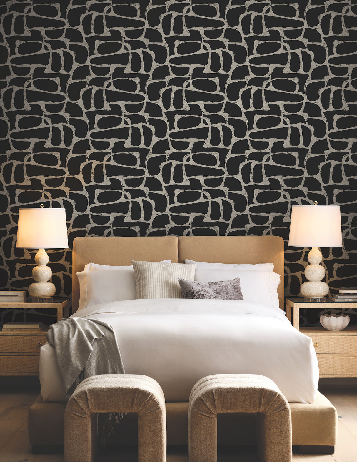 Craftsman Geometric Wallpaper- Black - Geometric Wallpaper