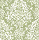 Finch Light Green Woodland Damask Wallpaper - Toile Wallpaper