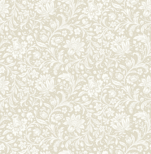 Hague Beige Floral Trail Wallpaper - Jacobean Wallpaper