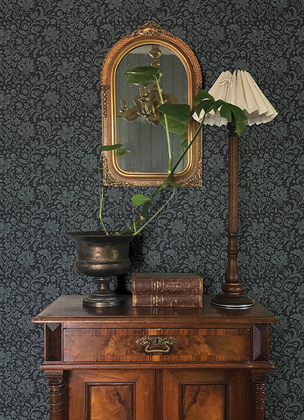Hague Dark Blue Floral Trail Wallpaper - Jacobean Wallpaper