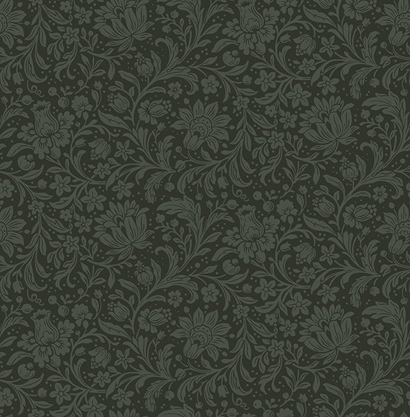 Hague Dark Green Floral Trail Wallpaper - Jacobean Wallpaper