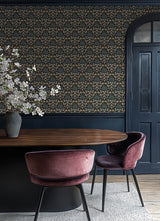 Woodbury Black Floral Damask Wallpaper - Toile Wallpaper