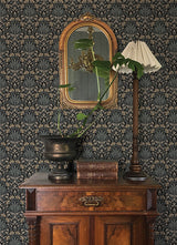 Woodbury Black Floral Damask Wallpaper - Toile Wallpaper