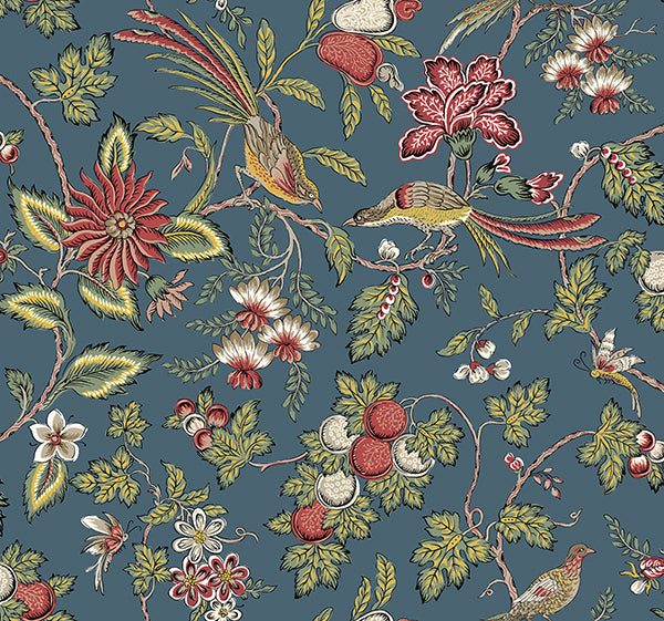 Parterre Indigo Jacobean Wallpaper - Jacobean Wallpaper