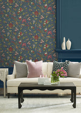 Parterre Indigo Jacobean Wallpaper - Jacobean Wallpaper