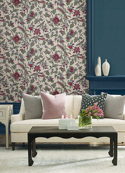 Parterre Raspberry Jacobean Wallpaper - Jacobean Wallpaper