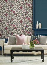 Parterre Raspberry Jacobean Wallpaper - Jacobean Wallpaper