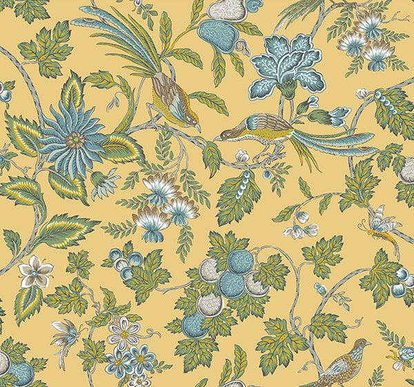 Parterre Light Yellow Jacobean Wallpaper - Jacobean Wallpaper